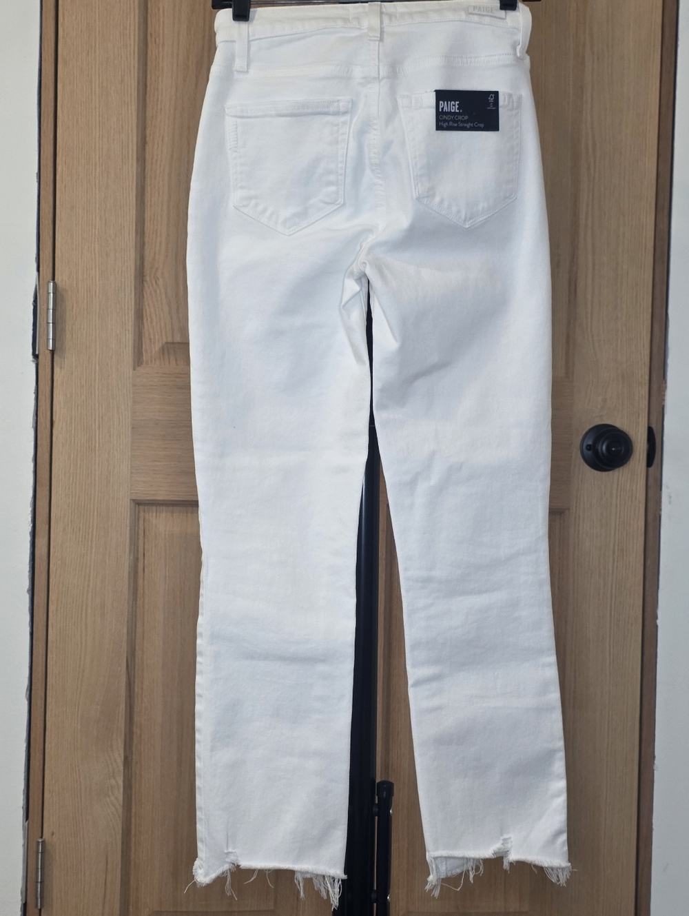 PAIGE White Cindy Crop Crisp White With Destroyed Hem Straight Leg Jeans Size 25 - Picture 6 of 11